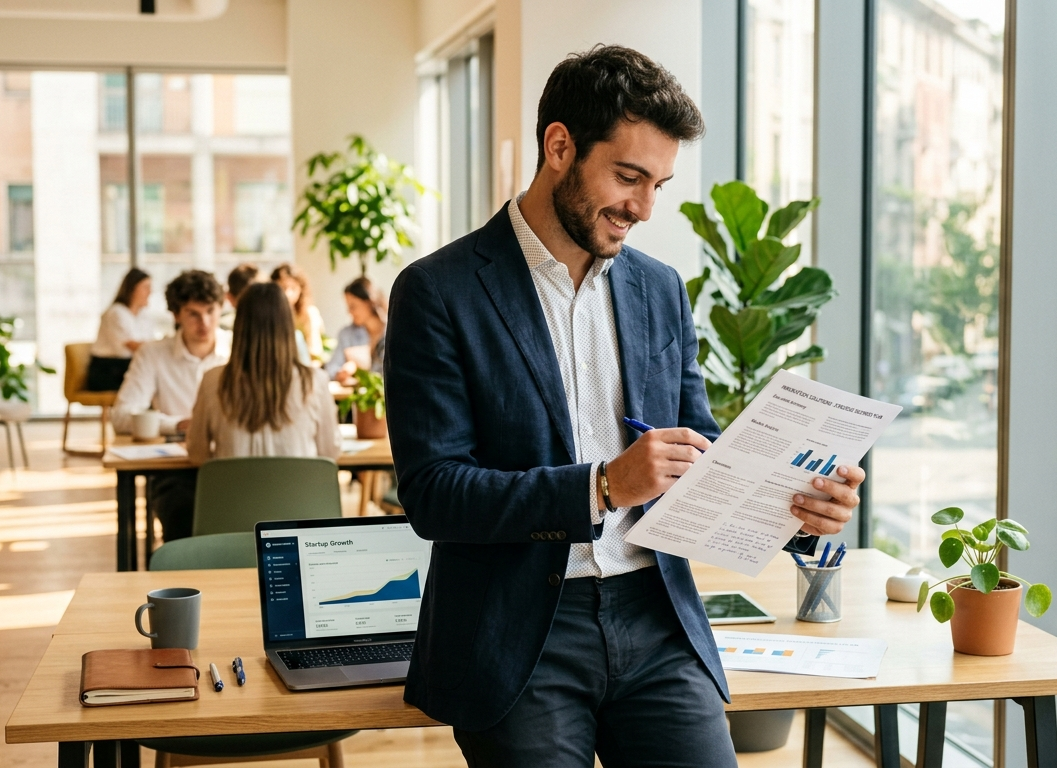 Imprenditore italiano che pianifica il proprio business plan alla scrivania